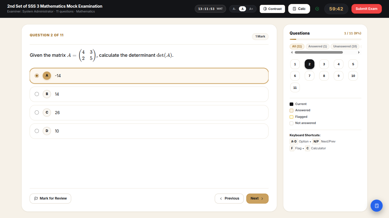 Stark CBT Examination Taking Interface with Question Palette and Formula Support
